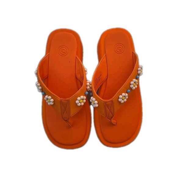 Womens Size 6 Urban Outfitters Embellished Platform Sandals Orange Beaded Flower - Picture 1 of 8